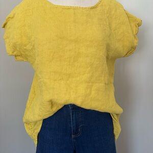 Terzo Millennio Italy Linen yellow Back
Buttons Hi-Lo Blouse size large
